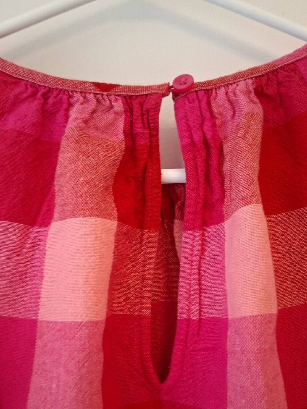 Kate Spade Pink & Red Gingham Ruffle Blouse Short Sleeve Top Linen Viscose - Picture 10 of 16